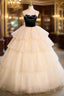 Champagne Tulle Black Velvet Strapless Beading Quinceanera Dress