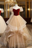 Champagne Tulle Burgundy Velvet Evening Prom Dress