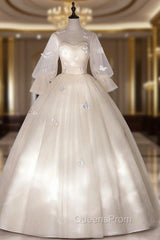Champagne Tulle Butterfly Appliques Bell Sleeve Quinceanera Dress