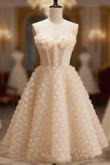 Champagne Tulle Flower Homecoming Dress
