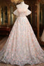 Champagne Tulle Flowers Sequins Off the Shoulder Evening Prom Dress