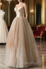Champagne Tulle Gradient Tulle Straps Long Evening Dress, Charming Evening Gown