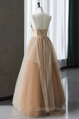 Champagne Tulle Gradient Tulle Straps Long Evening Dress, Charming Evening Gown