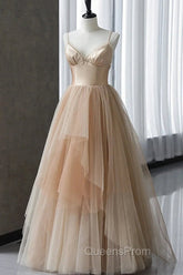 Champagne Tulle Gradient Tulle Straps Long Evening Dress, Charming Evening Gown