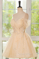 Champagne Tulle Knee Length Evening Prom Dress, Lovely A-Line Party Homecoming Dress