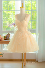 Champagne Tulle Knee Length Evening Prom Dress, Lovely A-Line Party Homecoming Dress