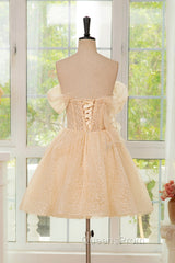 Champagne Tulle Knee Length Evening Prom Dress, Lovely A-Line Party Homecoming Dress