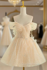Champagne Tulle Knee Length Evening Prom Dress, Lovely A-Line Party Homecoming Dress
