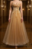 Champagne tulle lace long Evening Prom Dress champagne formal Dress