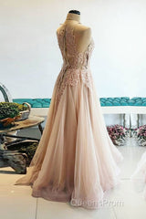 Champagne tulle lace long Evening Prom Dress, champagne tulle evening Dress