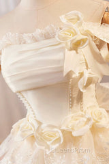 Champagne Tulle Lace Short Evening Prom Dress Homecoming Dress, Lovely A-Line Party Dress