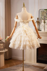 Champagne Tulle Lace Short Evening Prom Dress Homecoming Dress, Lovely A-Line Party Dress