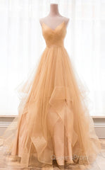 Champagne tulle long Evening Prom Dress, champagne evening Dress