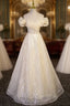 Champagne Tulle Off the Shoulder Sequins Evening Prom Dress