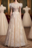 Champagne Tulle Sequins Beading Feather Evening Prom Dress