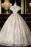 Champagne Tulle Sequins Beading V-neck Quinceanera Dress