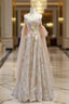Champagne Tulle Sequins Strapless Appliques Evening Prom Dres