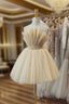 Champagne Tulle Short A-Line Evening Prom Dress, Lovely Strapless Party Dress