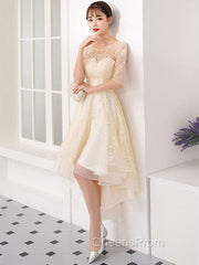 Champagne Tulle Short Evening Prom Dress, Champagne Homecoming Dress