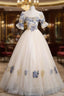 Champagne Tulle Square Neck Short Sleeve Quinceanera Dress