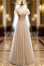 Champagne Tulle Sweetheart Beading Sequins Evening Prom Dress