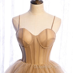 Champagne Tulle Sweetheart Straps Long Ball Gown Evening Prom Dress, Champagne Party Dress