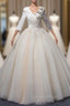 Champagne Tulle V-neck Short Sleeve Quinceanera Dress