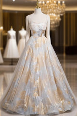 Champagne White Spaghetti Straps Beading Evening Prom Dress