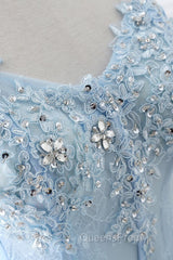 CHARLIZE |Ball Gown Sweetheart Tulle Sky Blue Evening Prom Party Gowns with Sequins
