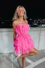 Line Hot Pink Short Homecoming Dress, Strapless Party Dress