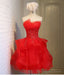 Charming A-line lace strapless short homecoming dresses
