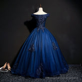 Charming Blue Off the Shoulder Long Sweet 16 Dress, Handmade Party Gown
