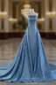 Charming Blue Strapless Evening Prom Dress,Blue Evening Dress