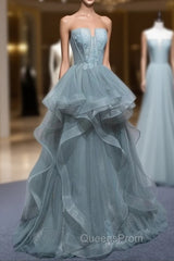 Charming Green Tulle Straps Layers Long Evening Dress, Tulle Party Dress Evening Prom Dress