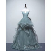 Charming Green Tulle Straps Layers Long Evening Dress, Tulle Party Dress Evening Prom Dress