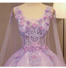 Charming Lavender Tulle Flowers Long Evening Prom Dress, Sweet 16 Gowns