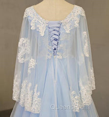 Charming Light Blue Tulle V-neckline Long Party Dress, Evening Prom Dress