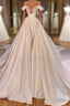 Charming Long A-line Off-the-shoulder Cathedral V-neck Satin Lace Wedding Dress