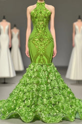 Charming Long Mermaid Halter Satin Lace Backless Evening Prom Dress