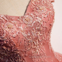 Charming Pink Off Shoulder Lace Applique Sweetheart Party Dress, Pink Evening Prom Dress