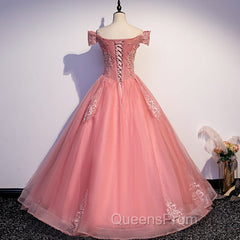 Charming Pink Off Shoulder Lace Applique Sweetheart Party Dress, Pink Evening Prom Dress