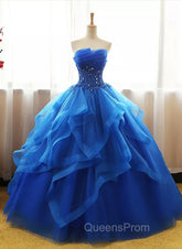 Charming Royal Blue Tulle Evening Prom Gown , Sweet Party Dress