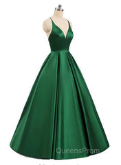 Charming Satin Cross Back Deep V-neckline Long Party Dress, Floor Length Evening Dress