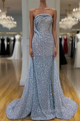 Charming Starpless Sequins Beads Long Evening Prom Dress Overskirt