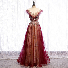 Charming Tulle Cap Sleeves Long New Party Gown, Prom Dress