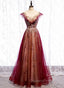 Charming Tulle Cap Sleeves Long New Party Gown, Evening Prom Dress