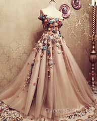 Charming Tulle Evening Dress 3D Flowers Embroidery Evening Prom Gowns