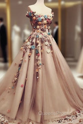 Charming Tulle Evening Dress 3D Flowers Embroidery Evening Prom Gowns