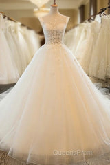 Charming Tulle Wedding Dress, Sexy Ball Gown Wedding Dress, Scoop Neckline Bridal Dress Evening Prom Dress