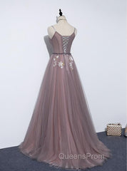 Charming V-neckline Flowers Dark Pink Evening Prom Gown, Long Evening Dress